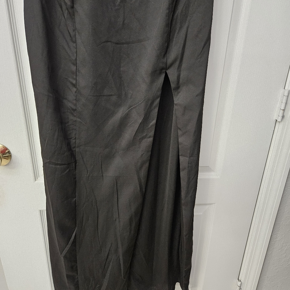 Ieena for Mac Duggal Black Square Neck Tie Strap Slit Gown Sz 8 NWT - Picture 6 of 13